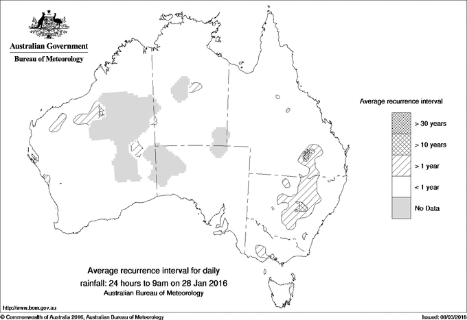 Australian daily rainfall average recurrence interval maps