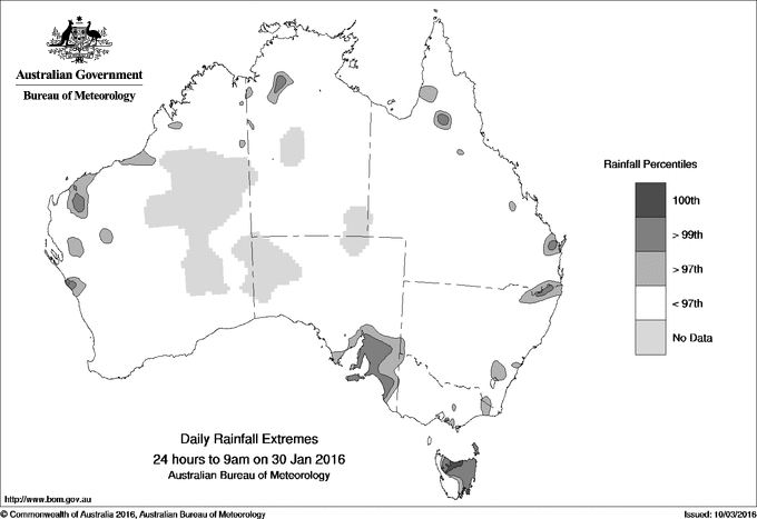 Australian daily rainfall extreme area maps
