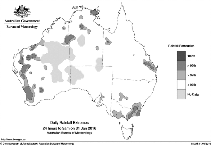 Australian daily rainfall extreme area maps
