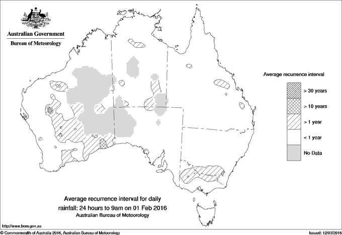 Australian daily rainfall average recurrence interval maps