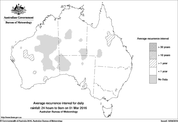 Australian daily rainfall average recurrence interval maps