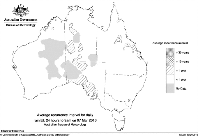 Australian daily rainfall average recurrence interval maps