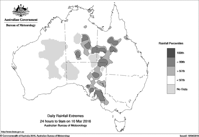 Australian daily rainfall extreme area maps