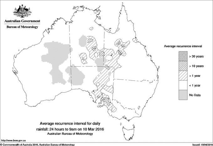 Australian daily rainfall average recurrence interval maps