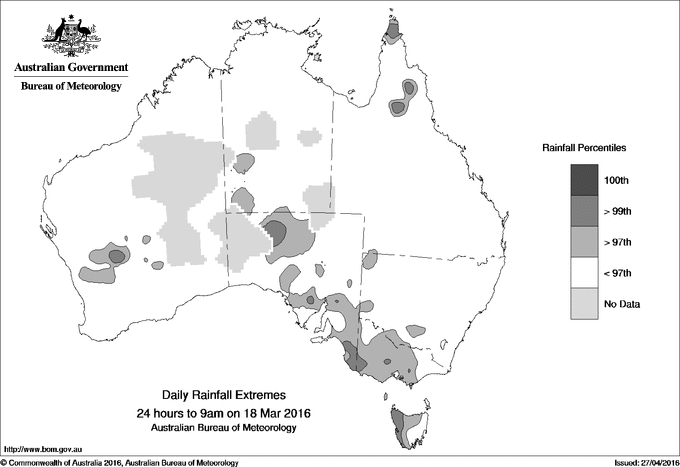 Australian daily rainfall extreme area maps