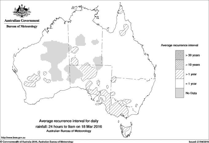 Australian daily rainfall average recurrence interval maps