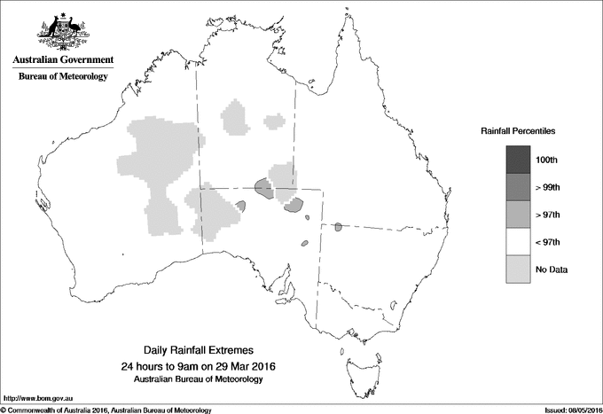 Australian daily rainfall extreme area maps