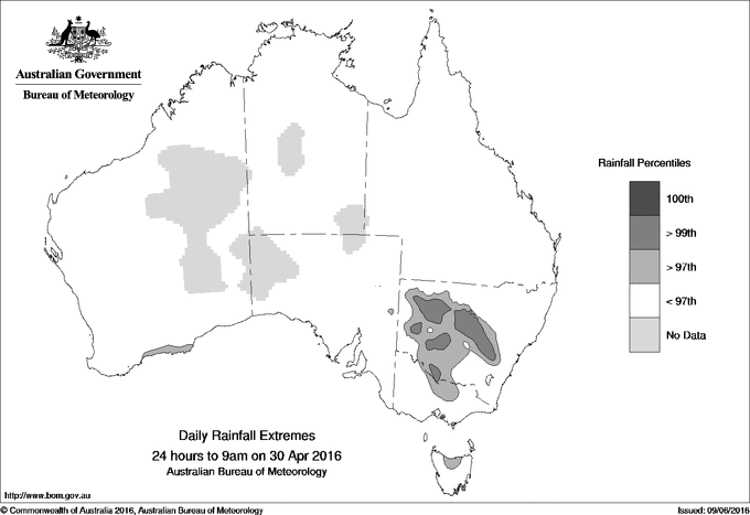 Australian daily rainfall extreme area maps