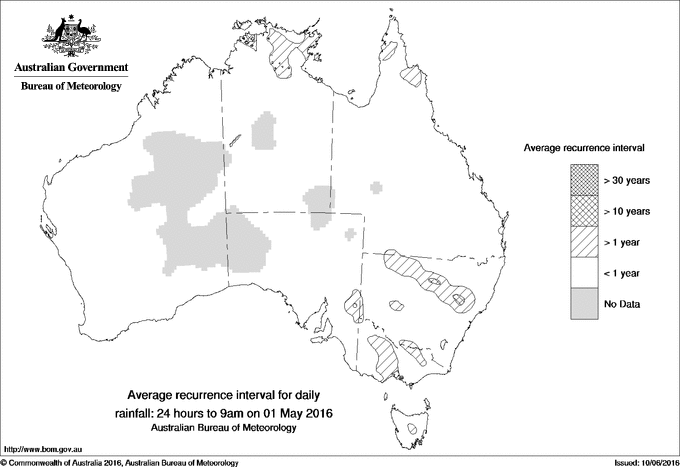 Australian daily rainfall average recurrence interval maps