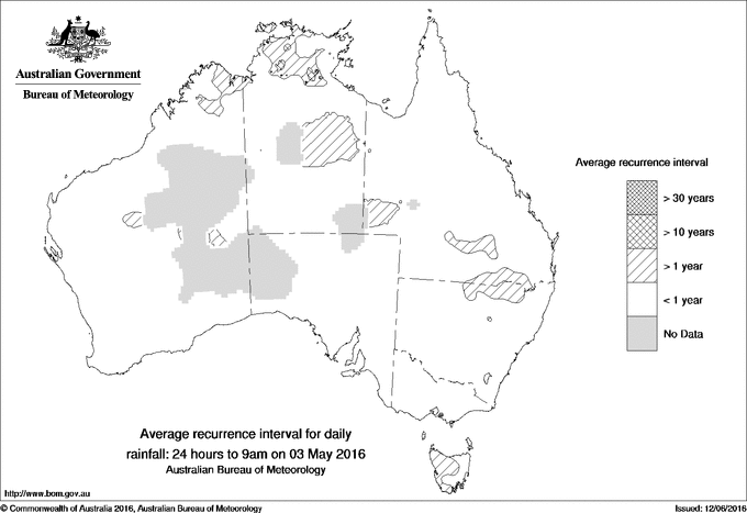 Australian daily rainfall average recurrence interval maps