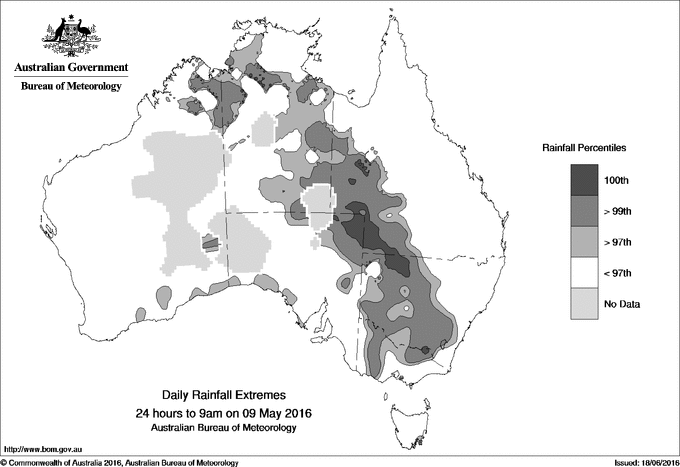 Australian daily rainfall extreme area maps