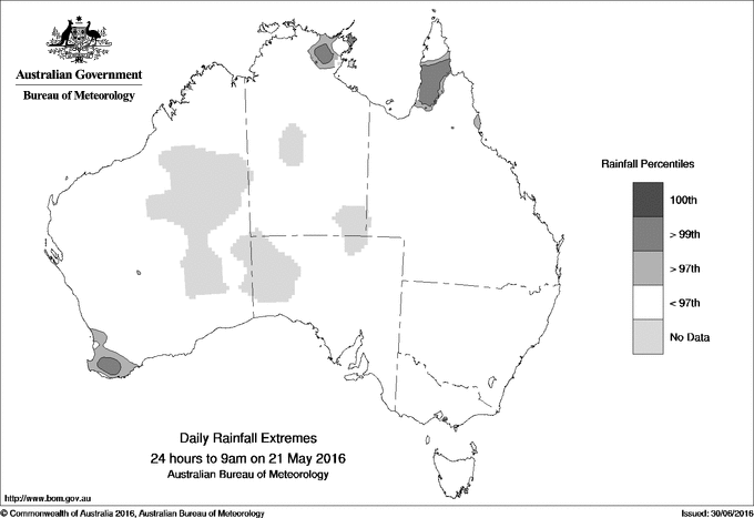 Australian daily rainfall extreme area maps