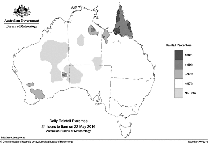 Australian daily rainfall extreme area maps