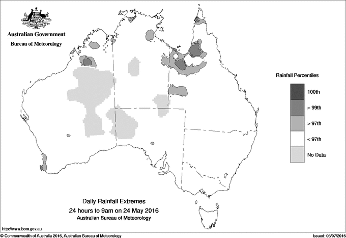 Australian daily rainfall extreme area maps
