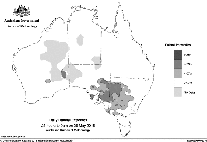 Australian daily rainfall extreme area maps