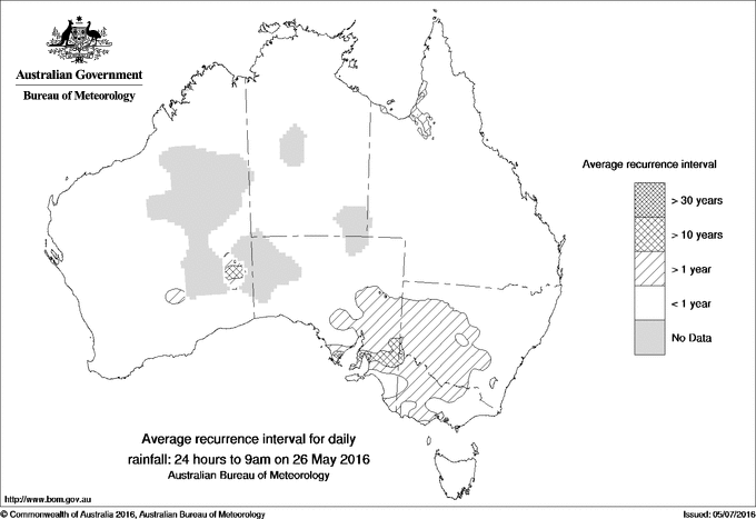 Australian daily rainfall average recurrence interval maps