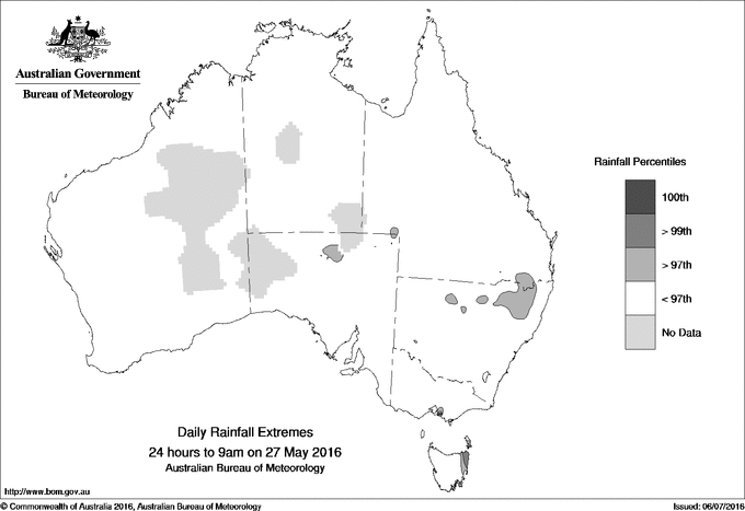 Australian daily rainfall extreme area maps