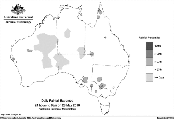Australian daily rainfall extreme area maps