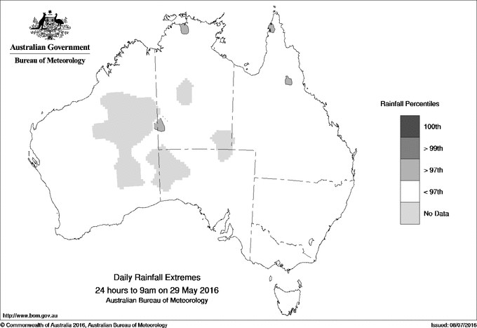 Australian daily rainfall extreme area maps