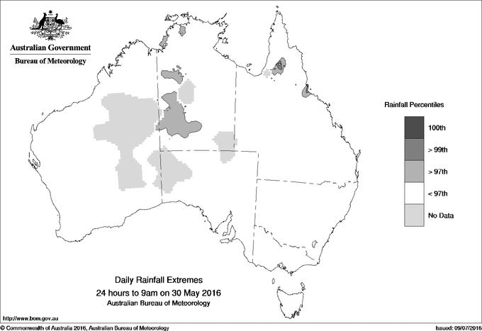Australian daily rainfall extreme area maps