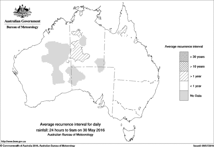 Australian daily rainfall average recurrence interval maps