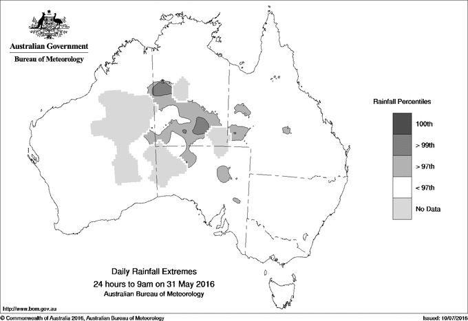 Australian daily rainfall extreme area maps
