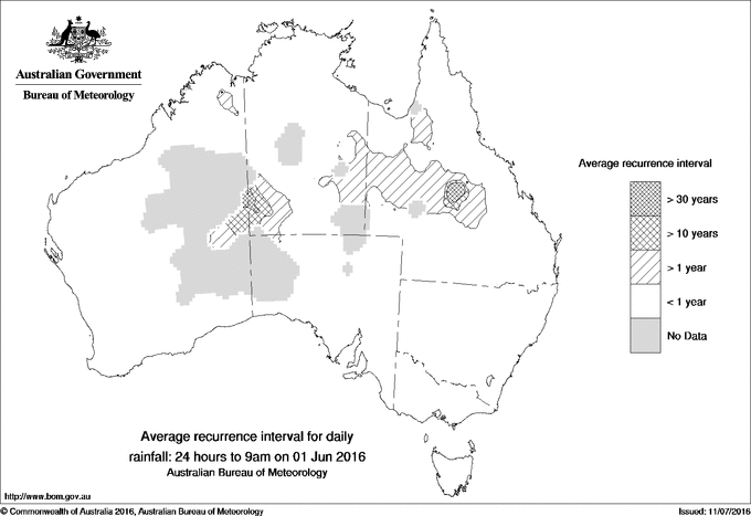 Australian daily rainfall average recurrence interval maps