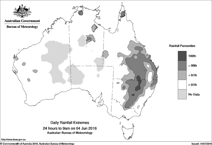 Australian daily rainfall extreme area maps