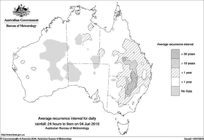 Australian daily rainfall average recurrence interval maps