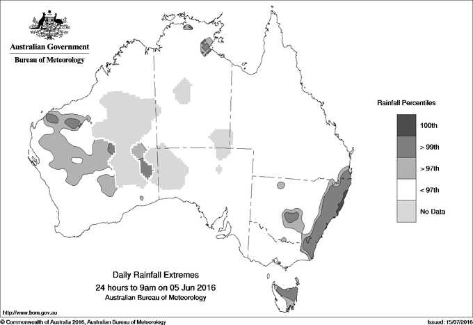 Australian daily rainfall extreme area maps