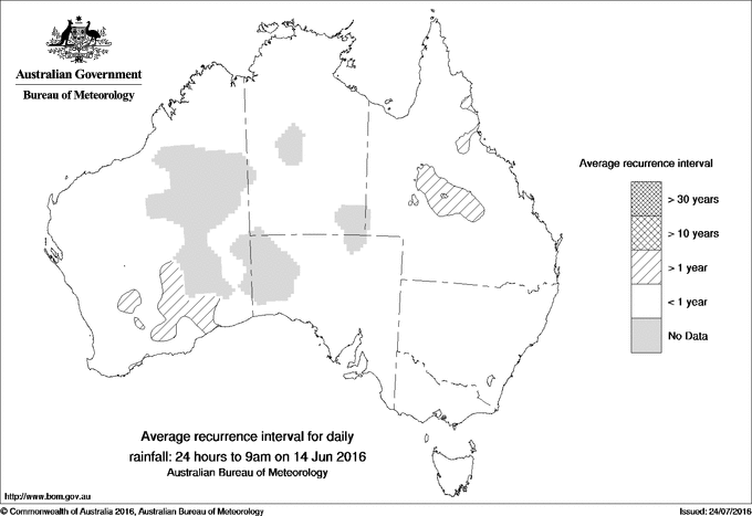 Australian daily rainfall average recurrence interval maps