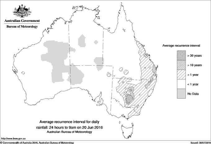 Australian daily rainfall average recurrence interval maps