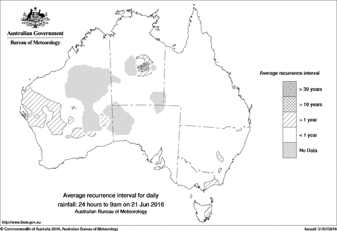 Australian daily rainfall average recurrence interval maps