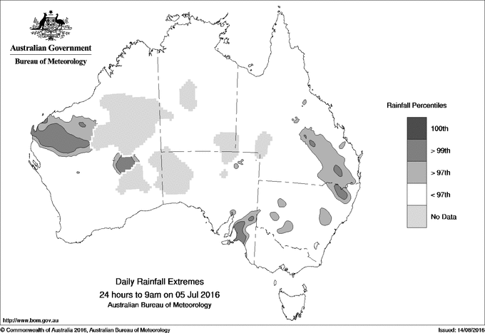 Australian daily rainfall extreme area maps