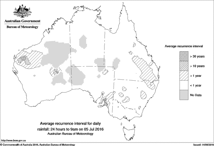 Australian daily rainfall average recurrence interval maps