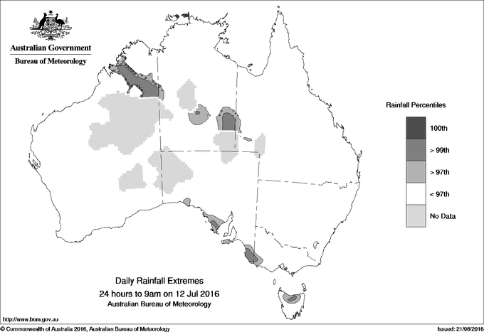 Australian daily rainfall extreme area maps