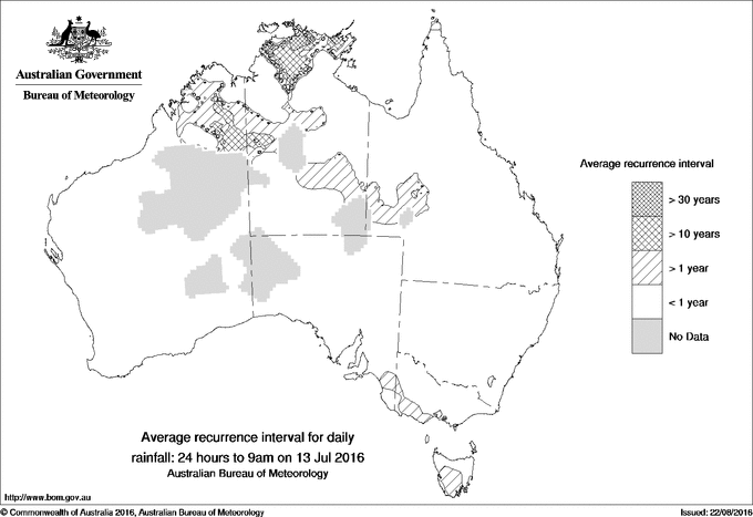 Australian daily rainfall average recurrence interval maps