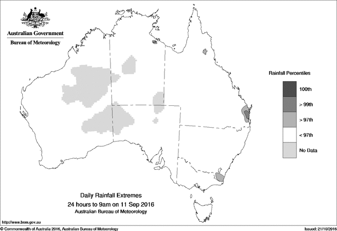 Australian daily rainfall extreme area maps