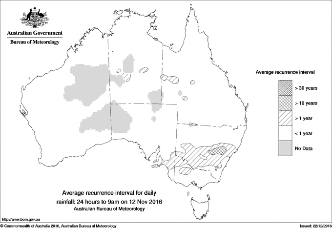 Australian daily rainfall average recurrence interval maps