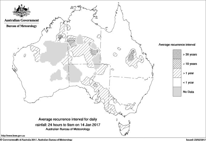 Australian daily rainfall average recurrence interval maps