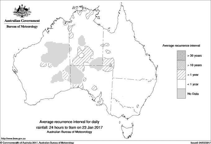 Australian daily rainfall average recurrence interval maps