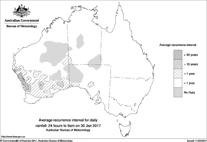 Australian daily rainfall average recurrence interval maps
