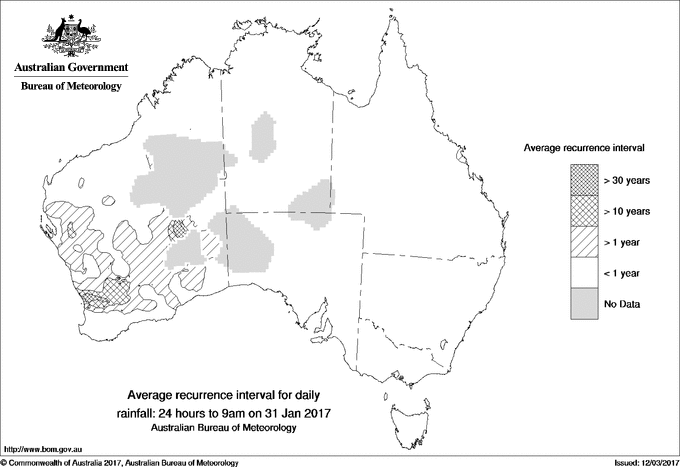 Australian daily rainfall average recurrence interval maps