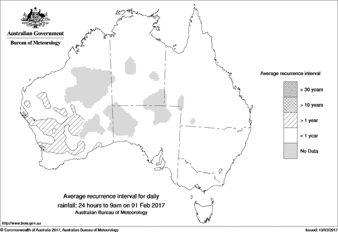 Australian daily rainfall average recurrence interval maps