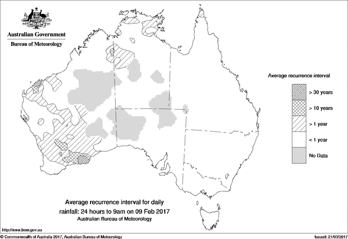 Australian daily rainfall average recurrence interval maps