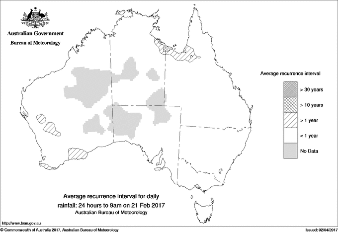 Australian daily rainfall average recurrence interval maps