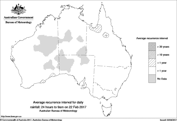 Australian daily rainfall average recurrence interval maps