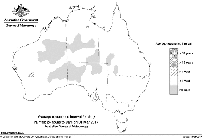Australian daily rainfall average recurrence interval maps