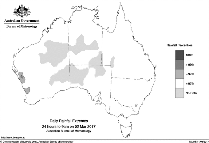 Australian daily rainfall extreme area maps