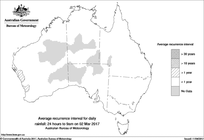 Australian daily rainfall average recurrence interval maps